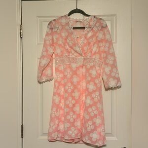 Vintage retro pink floral peignoir set sz S